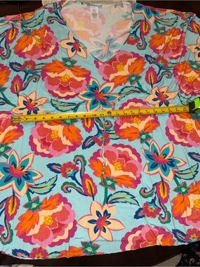 La Blanca Floral V-Neck Swim Coverup in Aqua, Pink, Orange. Super soft. Sz XL